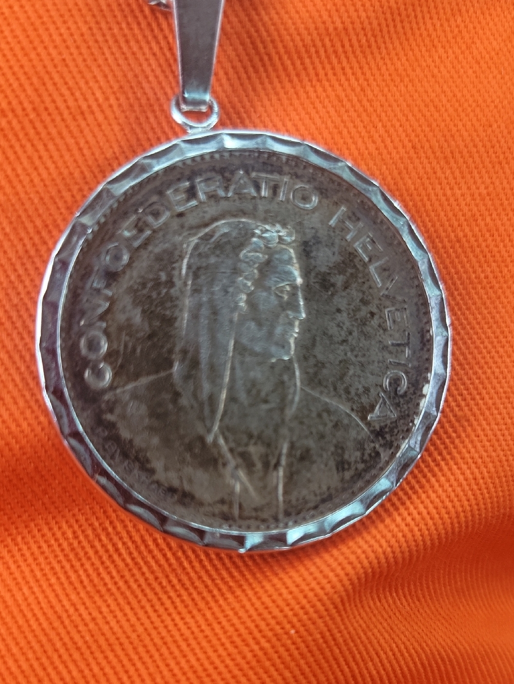 Vintage Swiss Confederatio Helvetia Coin Pendant - Silver Tone